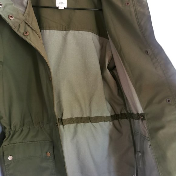 J Crew Olive Green Waxed Cotton Hooded Field Jacket Anorak Size Merium - Picture 2 of 6